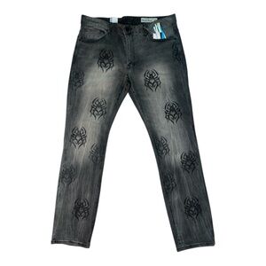 Sz Various Smoke Rise Men's Spider Rhinestone Slim Fit Denim Jeans